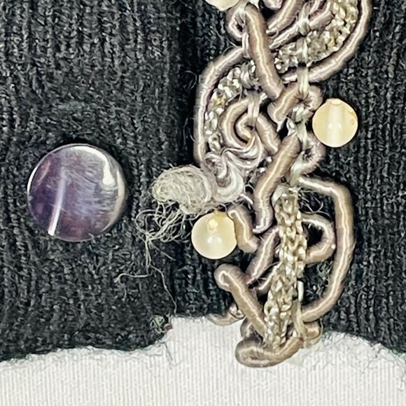 Vtg 1950s Talbott Cardigan Sz M Black Taraspun Orlon Whimsigoth Dark Academia - Picture 3 of 5